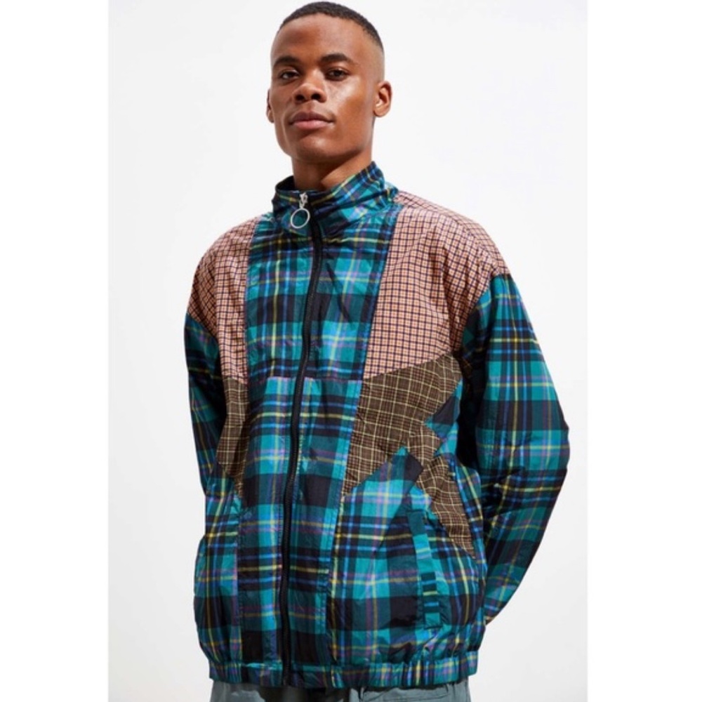 Urban Outfitters Mixed Plaid Blocked Track Jacket Size Large